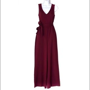 NWOT. TASH+SOPHIE Burgundy V Neck Jumpsuit